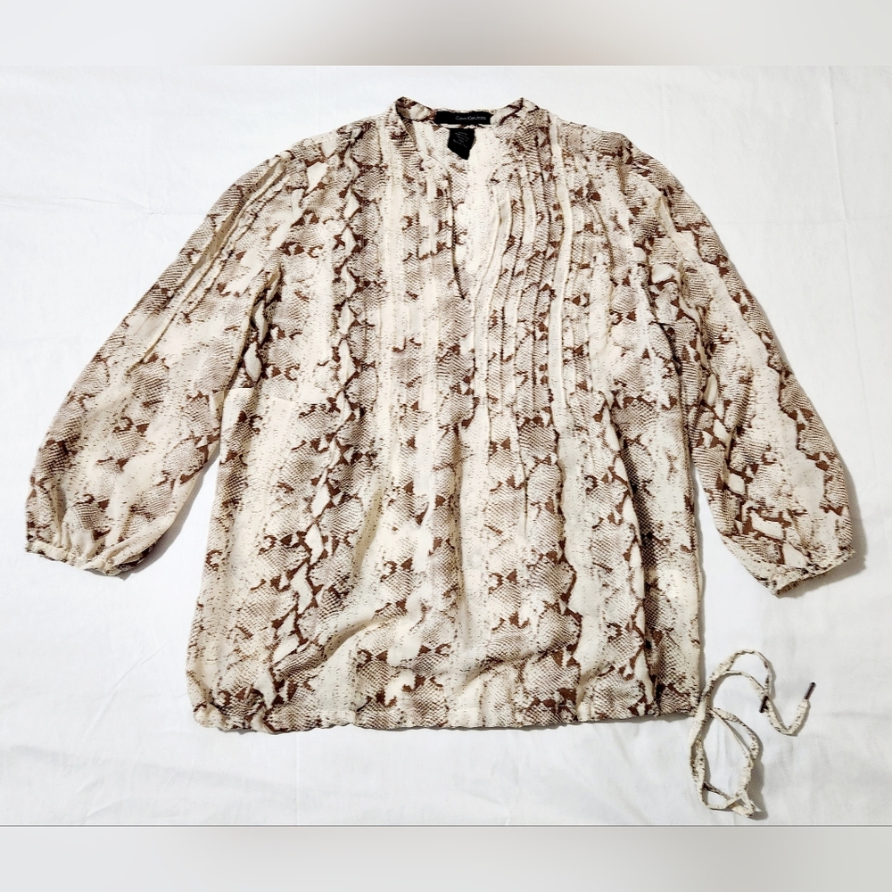 Calvin Klein Animal Print 3/4 Sleeves Brown Beige Top Size S